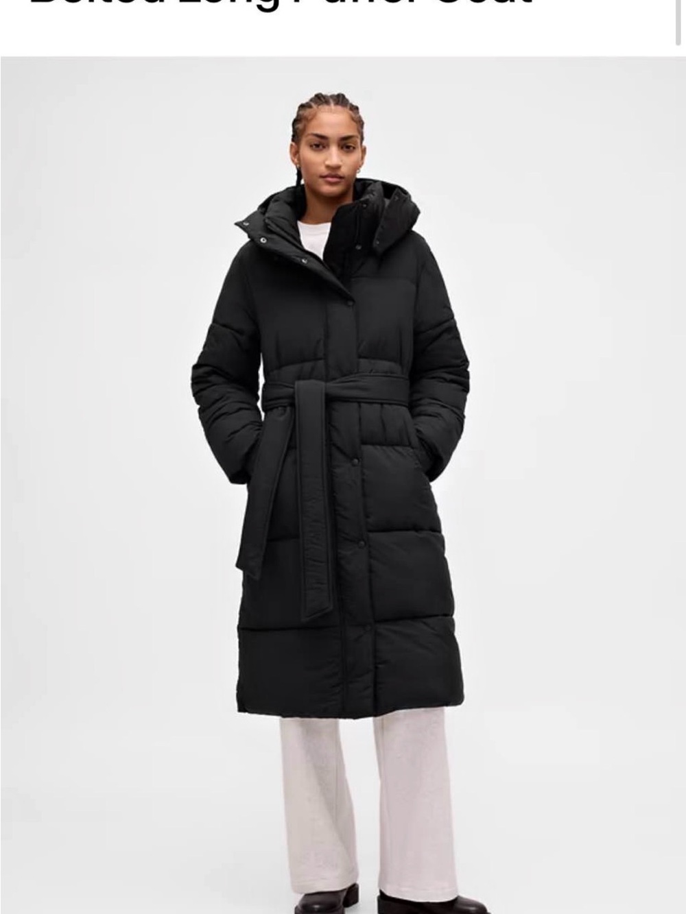 GAP Black Belted Long Puffer Coat with Hood